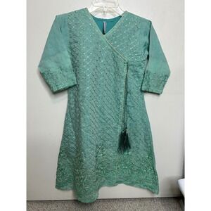 S.P. Womens Wear Teal Embroidered‎ Wrap Dress Size 34